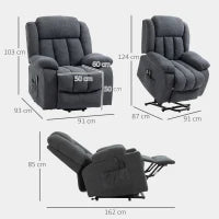 Power Lift Recliner Chair with Massage, Overstuffed Lift Chair for Elderly with Footrest, Remote, Side Pocket, Dark Grey