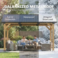 Out sunny 3.5 x 4 m Hardtop Gazebo Canopy with Galvanised Metal Roof, Fir Wood Frame and Hook for Patio, Garden, Black Grey