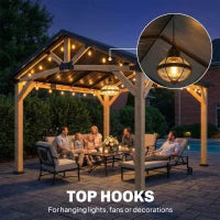 Out sunny 3.5 x 4 m Hardtop Gazebo Canopy with Galvanised Metal Roof, Fir Wood Frame and Hook for Patio, Garden, Black Grey