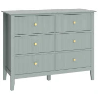 Fluted Dresser, 6 Drawer Chest of Drawers for Bedroom, Living Room, Hallway, Closet, Green
