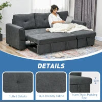 3 Seater Sofa Bed, Pull Out Sofa Bed with Storage for Living Room, Dark Grey