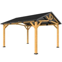 Out sunny 3.5 x 4 m Hardtop Gazebo Canopy with Galvanised Metal Roof, Fir Wood Frame and Hook for Patio, Garden, Black Grey