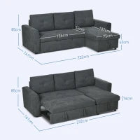 3 Seater Sofa Bed, Pull Out Sofa Bed with Storage for Living Room, Dark Grey